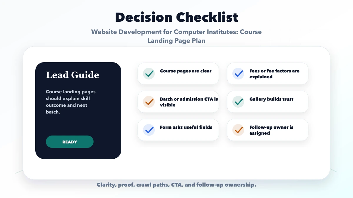 Website Development for Computer Institutes: Course Landing Page Plan checklist