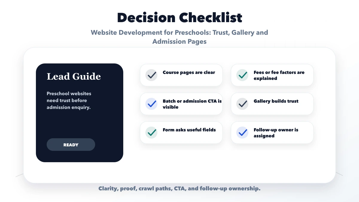 Website Development for Preschools: Trust, Gallery and Admission Pages checklist