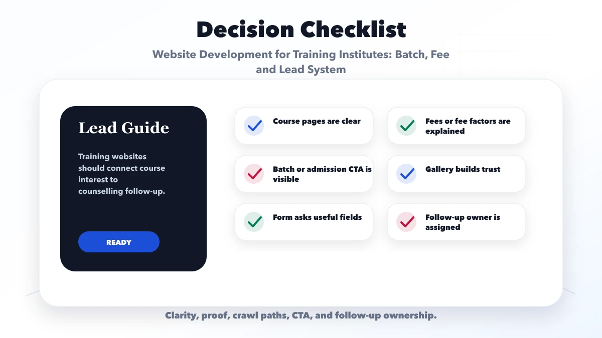 Website Development for Training Institutes: Batch, Fee and Lead System checklist