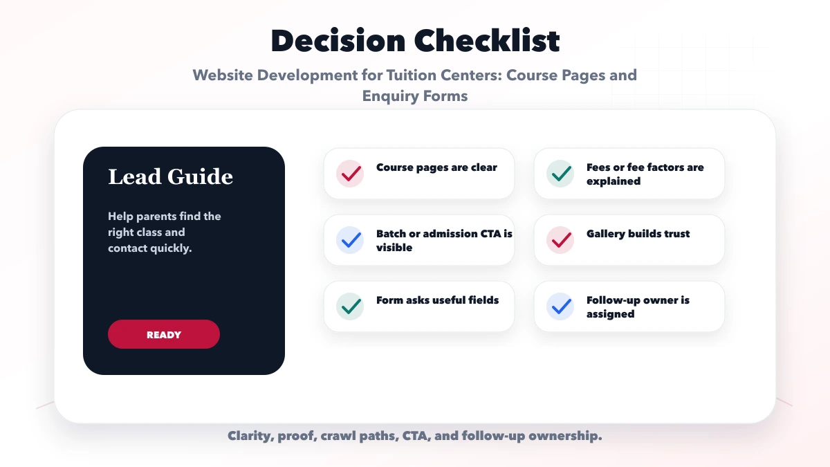 Website Development for Tuition Centers: Course Pages and Enquiry Forms checklist