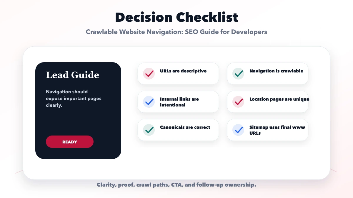 Crawlable Website Navigation: SEO Guide for Developers checklist