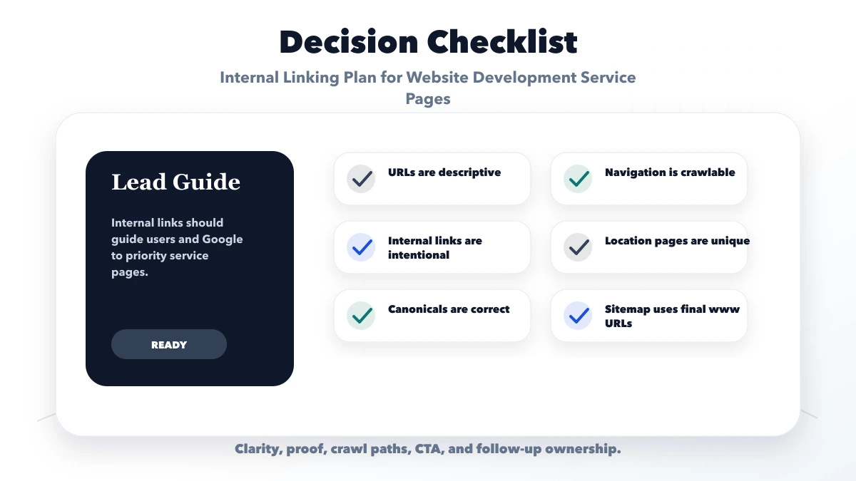 Internal Linking Plan for Website Development Service Pages checklist