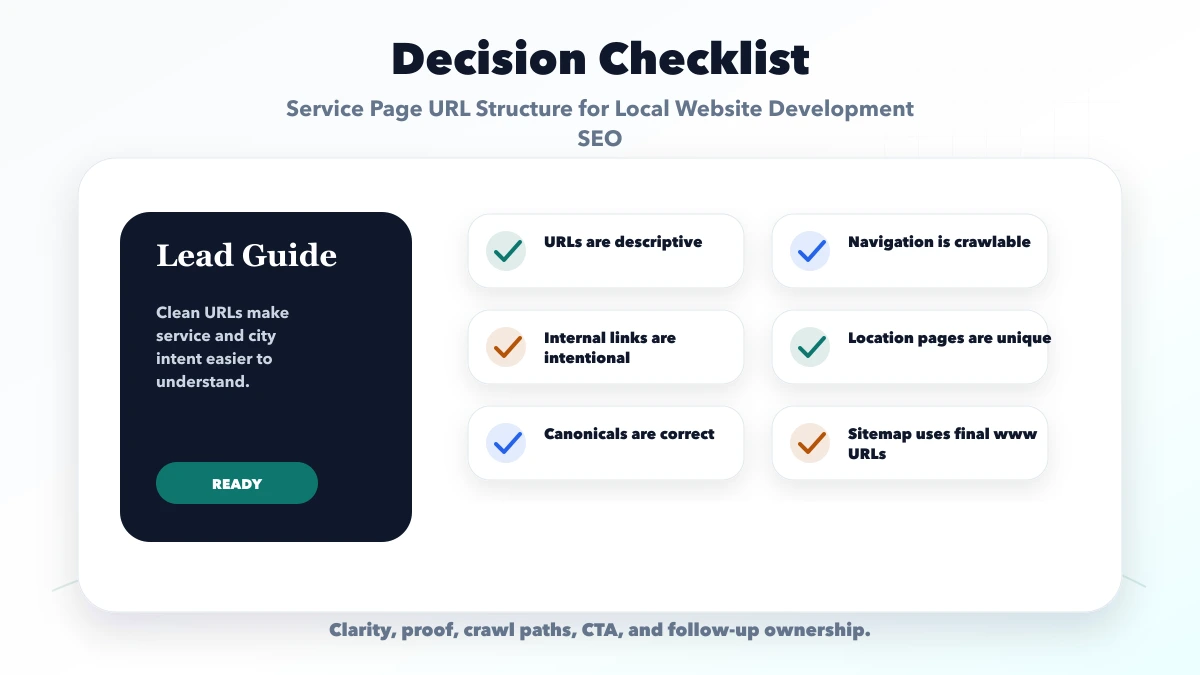 Service Page URL Structure for Local Website Development SEO checklist
