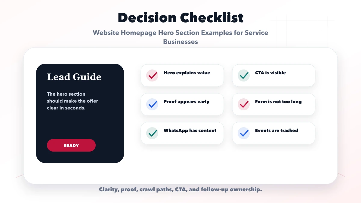 Website Homepage Hero Section Examples for Service Businesses checklist