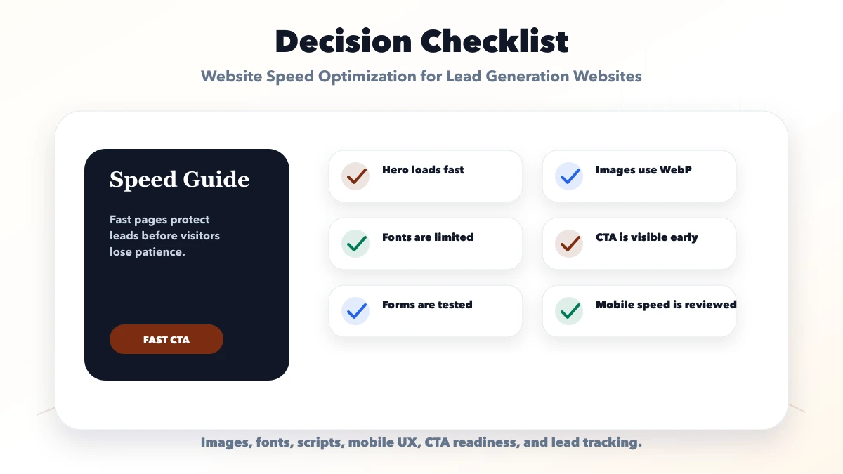 Website Speed Optimization for Lead Generation Websites checklist