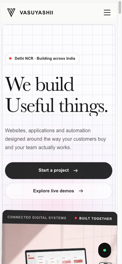 Current VASUYASHII mobile homepage used as first-party startup website evidence
