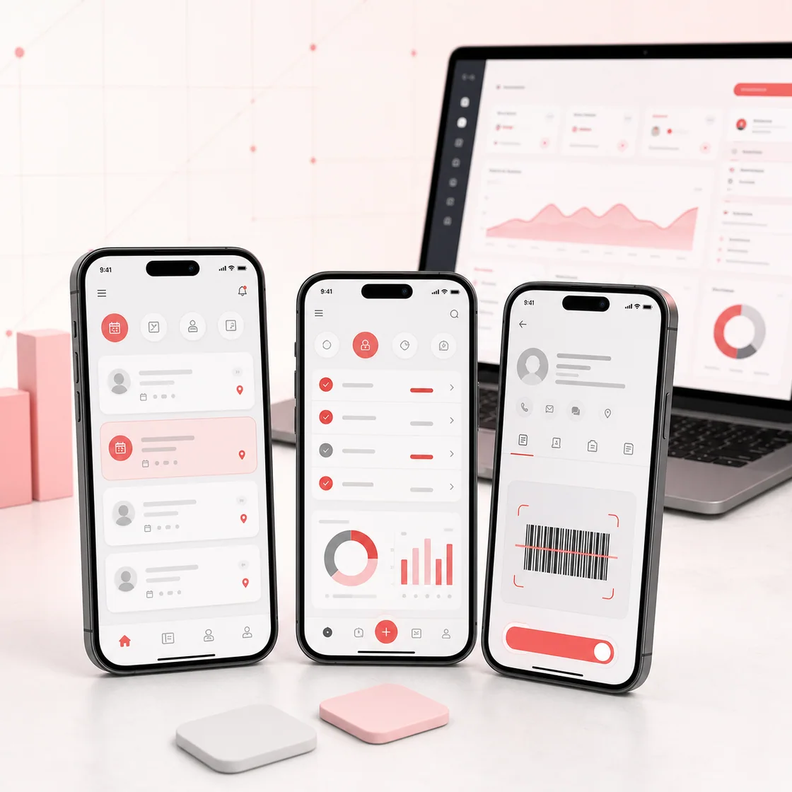 Mobile booking, field workflow and barcode application screens